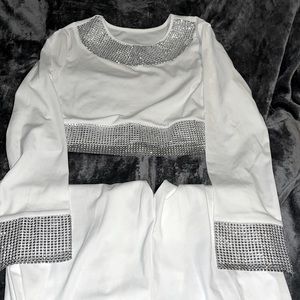Two piece white and diamond pants set